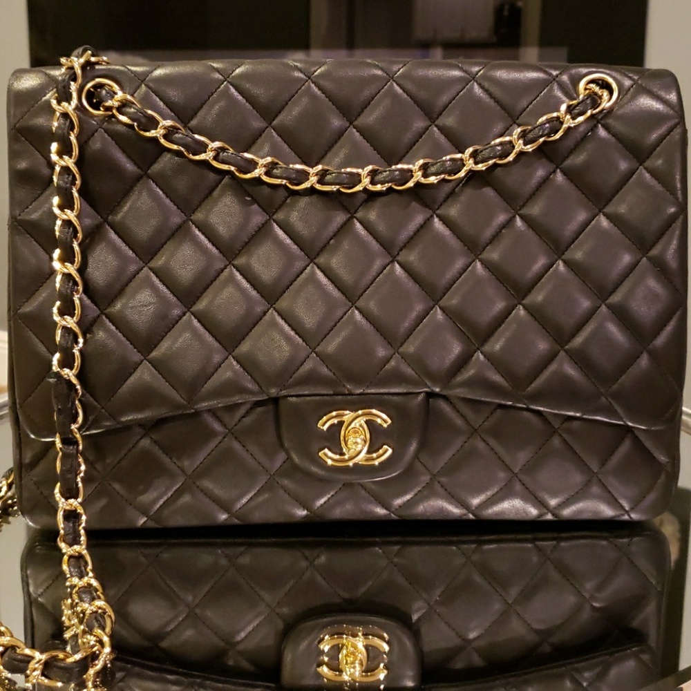Chanel Lambskin Maxi Single Flap GHW 13 series
